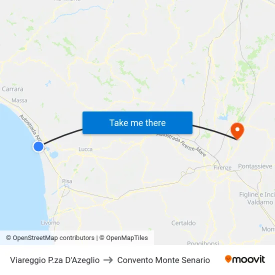Viareggio D'Azeglio Square to Monte Senario Convent map