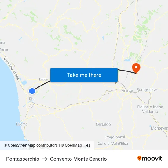 Pontasserchio to Monte Senario Convent map