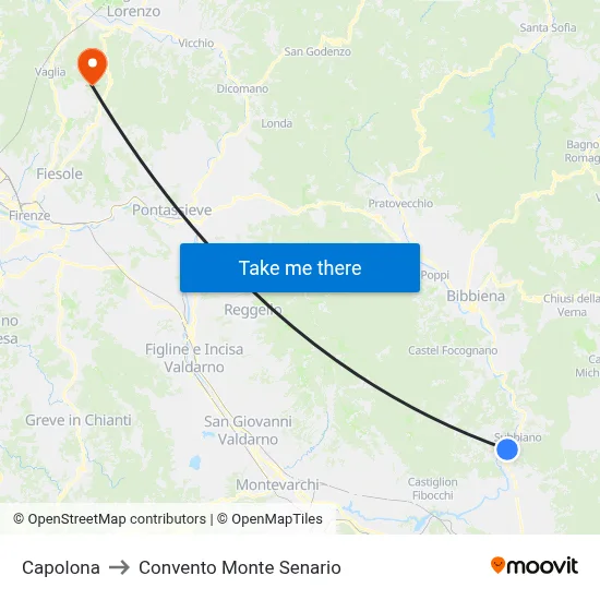 Capolona to Monte Senario Convent map