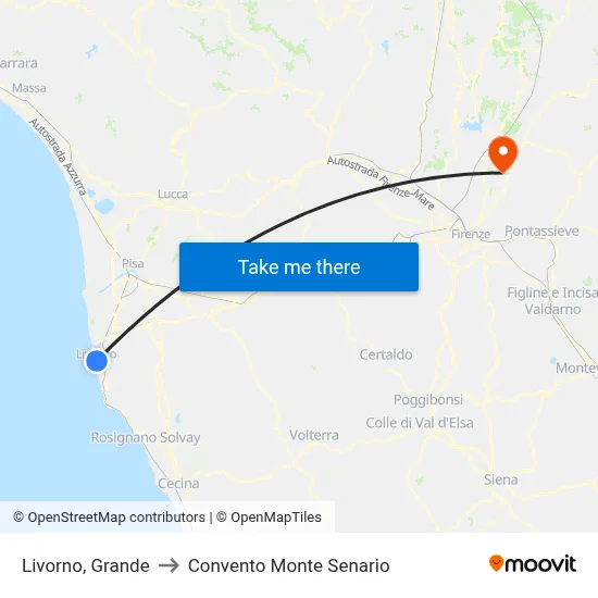 Livorno, Grande to Monte Senario Convent map