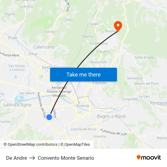 De Andre to Monte Senario Convent map