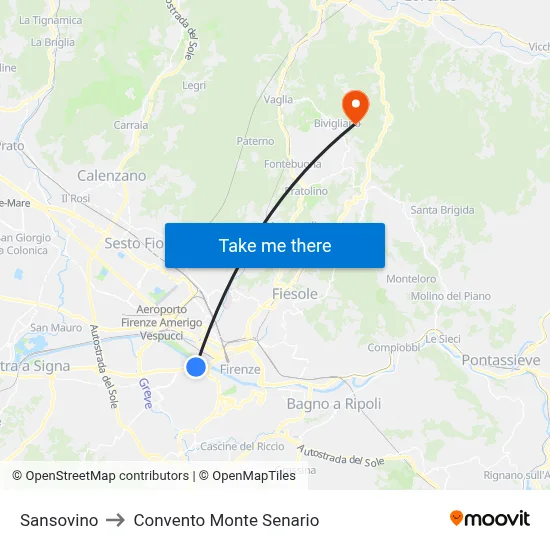 Sansovino to Monte Senario Convent map