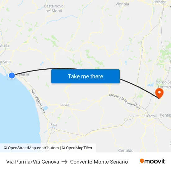 Via Parma/Via Genova to Monte Senario Convent map