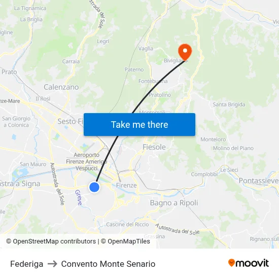 Federiga to Monte Senario Convent map
