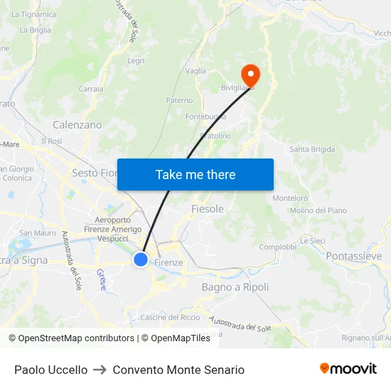 Paolo Uccello to Monte Senario Convent map