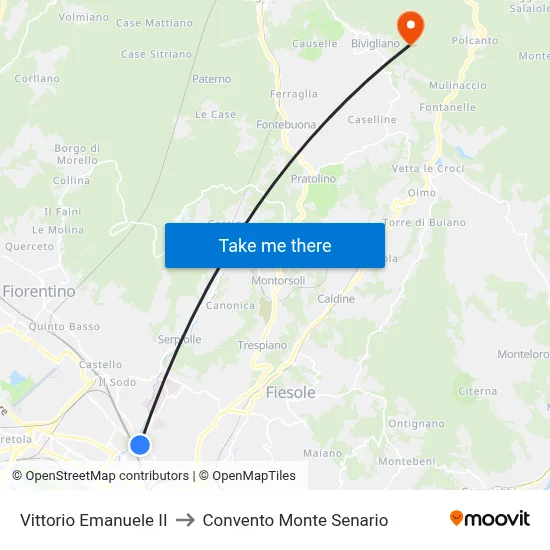 Vittorio Emanuele II to Monte Senario Convent map