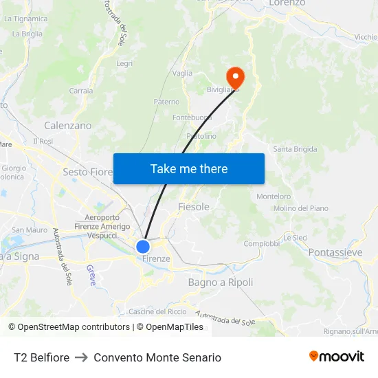 T2 Belfiore to Monte Senario Convent map