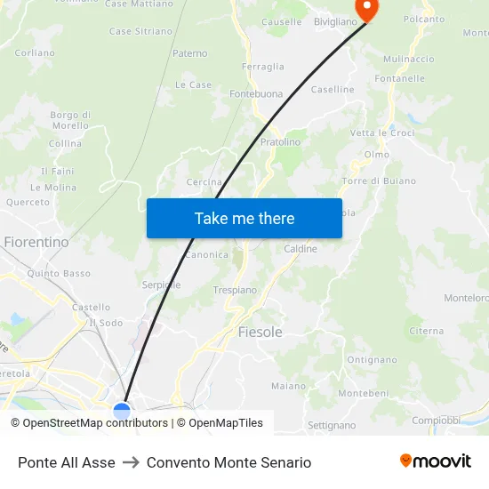 Ponte All Asse to Convento Monte Senario map