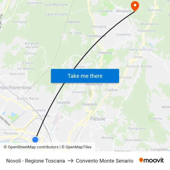 Novoli - Tuscany Region to Monte Senario Convent map