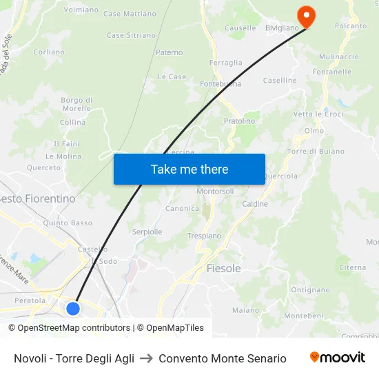 Novoli - Torre Degli Agli to Monte Senario Convent map