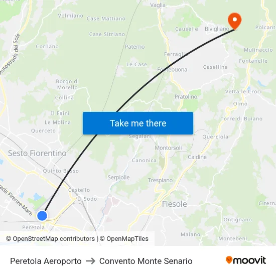 Peretola Airport to Monte Senario Convent map