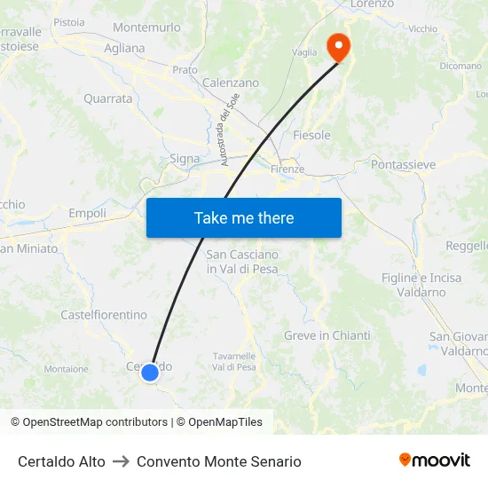 Upper Certaldo to Monte Senario Convent map