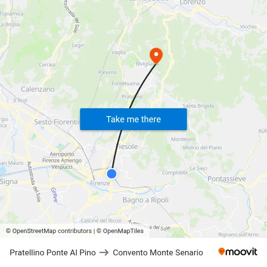 Pratellino Pine Bridge to Monte Senario Convent map