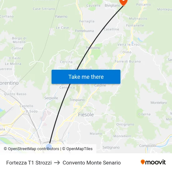 Fortezza T1 Strozzi to Monte Senario Convent map