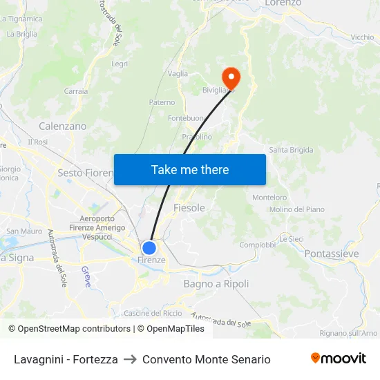 Lavagnini - Fortezza to Monte Senario Convent map