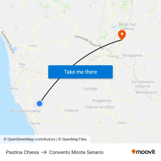 Pastina Church to Monte Senario Convent map