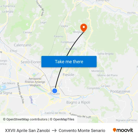 XXVII April San Zanobi to Monte Senario Convent map