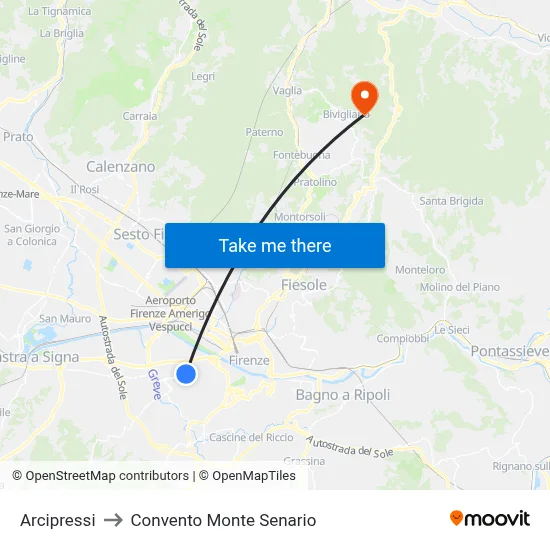 Arcipressi to Monte Senario Convent map