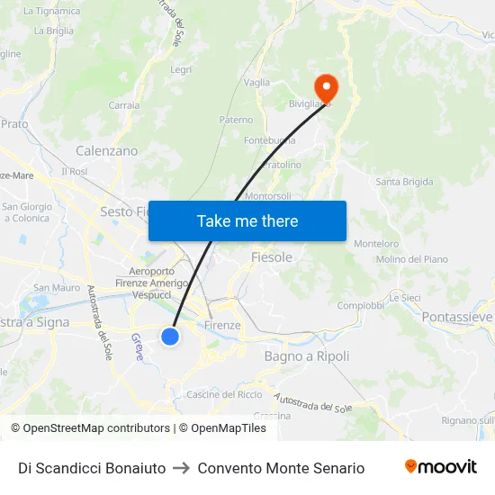 Scandicci Bonaiuto to Monte Senario Convent map