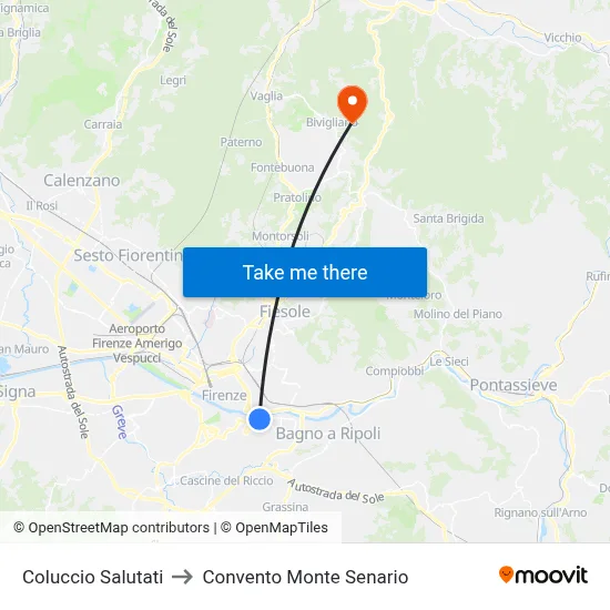 Coluccio Salutati to Monte Senario Convent map