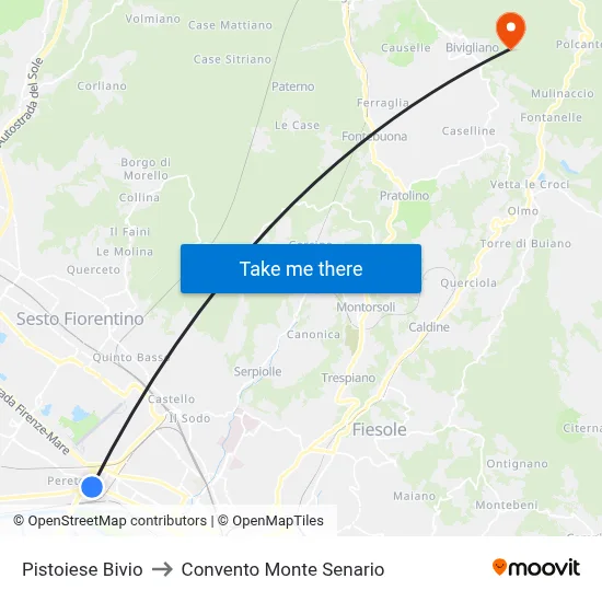 Pistoiese Junction to Monte Senario Convent map