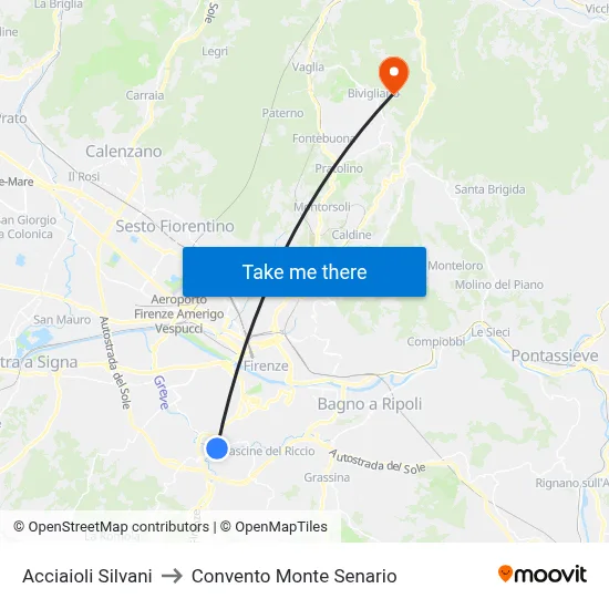 Acciaioli Silvani to Monte Senario Convent map