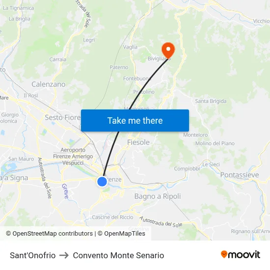 Sant'Onofrio to Monte Senario Convent map