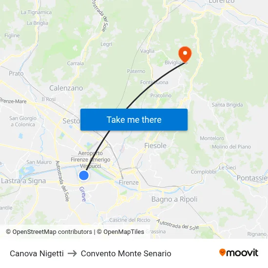Canova Nigetti to Monte Senario Convent map