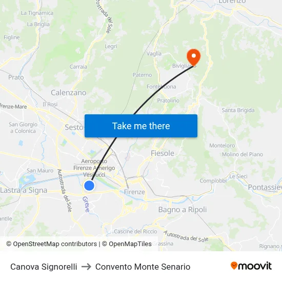 Canova Signorelli to Monte Senario Convent map