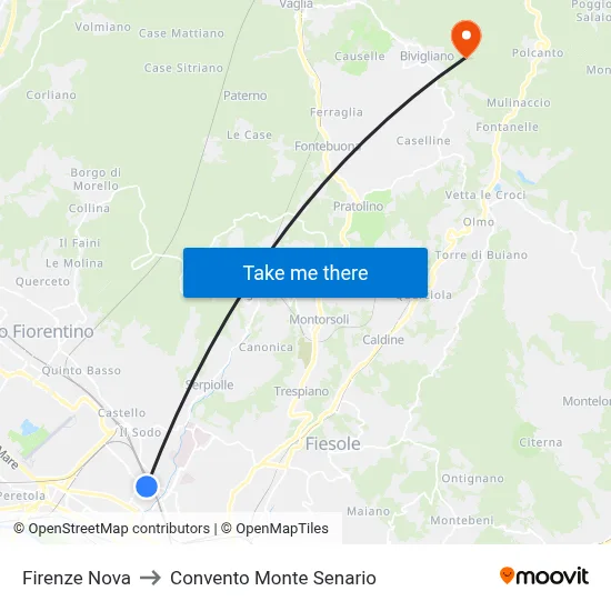 Firenze Nova to Monte Senario Convent map
