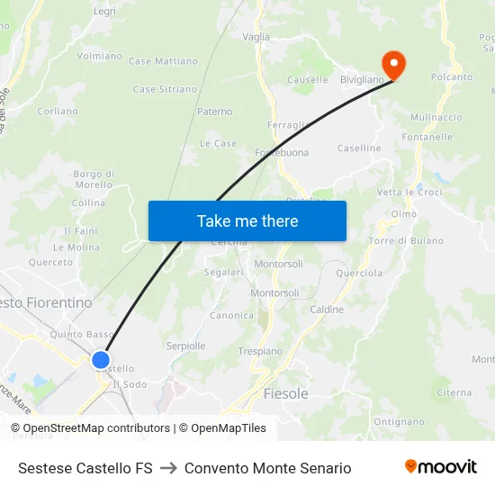 Sestese Castle Station to Monte Senario Convent map
