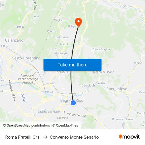 Rome Fratelli Orsi to Monte Senario Convent map