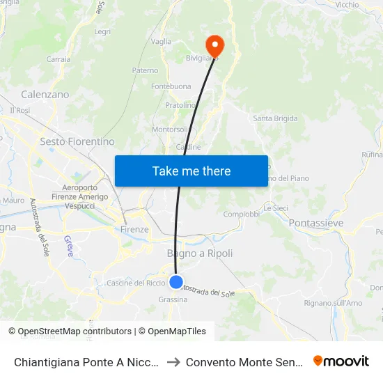 Chiantigiana Ponte A Niccheri to Monte Senario Convent map