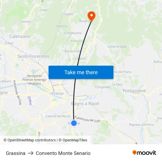Grassina to Monte Senario Convent map