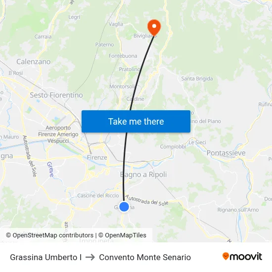 Grassina Umberto I to Monte Senario Convent map