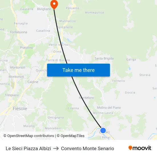 Le Sieci Albizi Square to Monte Senario Convent map