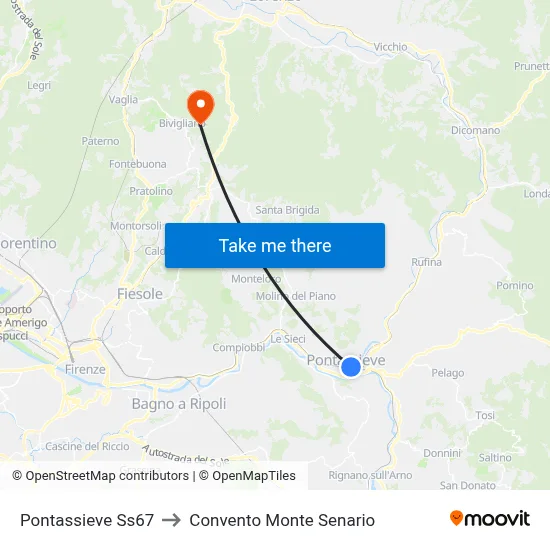 Pontassieve State Road 67 to Monte Senario Convent map
