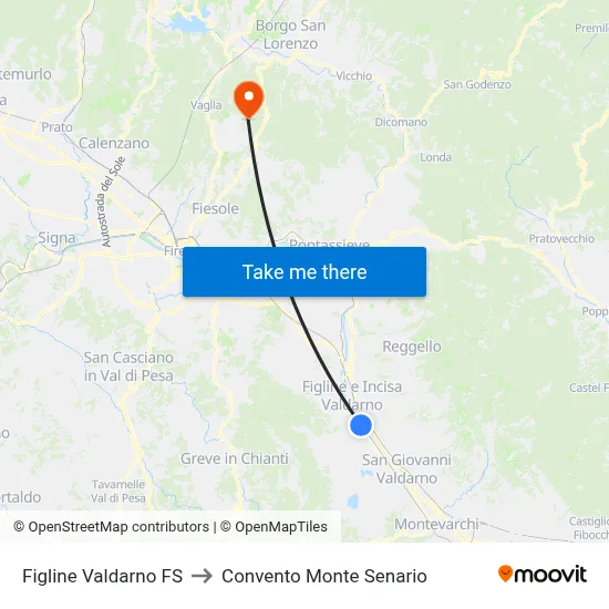 Figline Valdarno Railway Station to Monte Senario Convent map