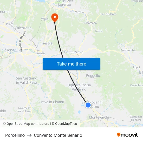 Porcellino to Monte Senario Convent map