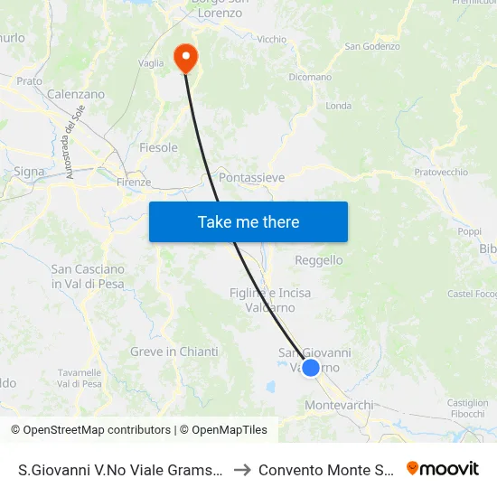 San Giovanni Valdarno Viale Gramsci (Technical Institute) to Monte Senario Convent map