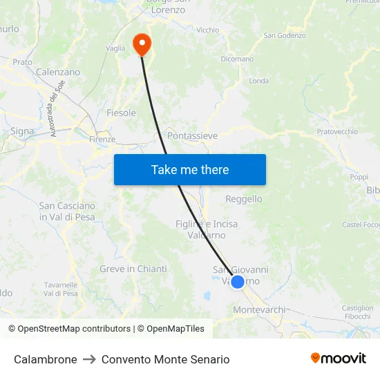Calambrone to Monte Senario Convent map