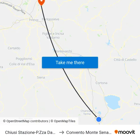 Chiusi Station-Dante Square to Monte Senario Convent map