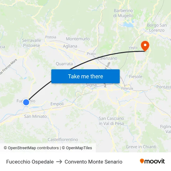 Fucecchio Hospital to Monte Senario Convent map