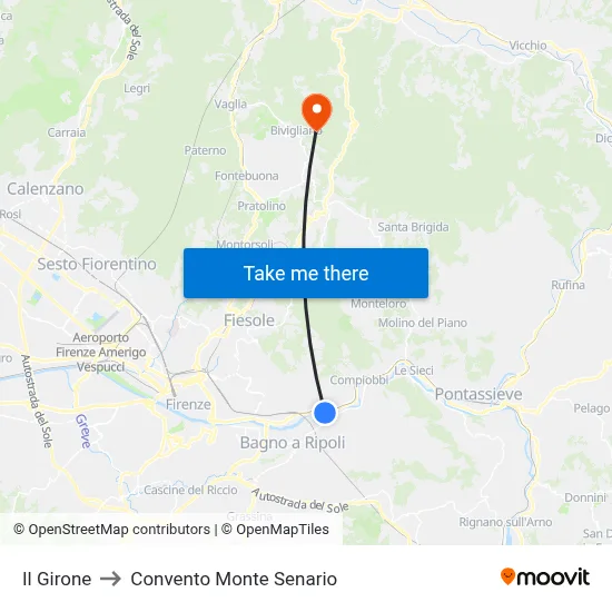 Il Girone to Monte Senario Convent map