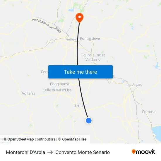 Monteroni D'Arbia to Monte Senario Convent map