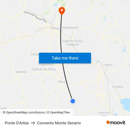 Ponte D'Arbia to Monte Senario Convent map