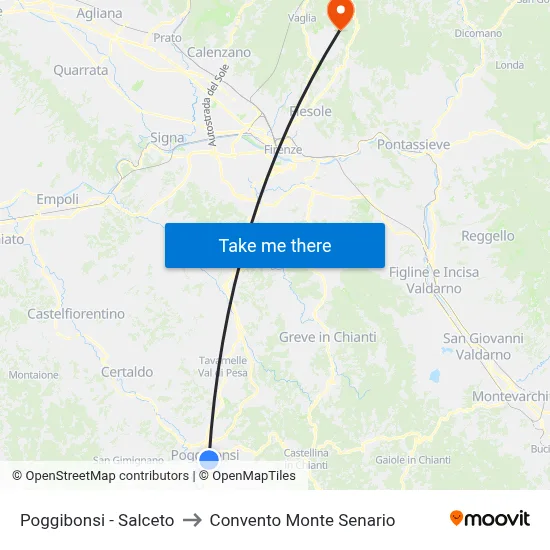 Poggibonsi - Salceto to Monte Senario Convent map