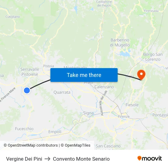 Pine Virgin to Monte Senario Convent map