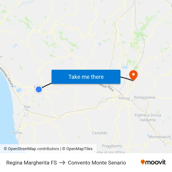 Regina Margherita Railway Station to Monte Senario Convent map
