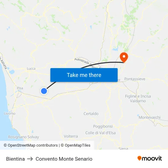 Bientina to Monte Senario Convent map